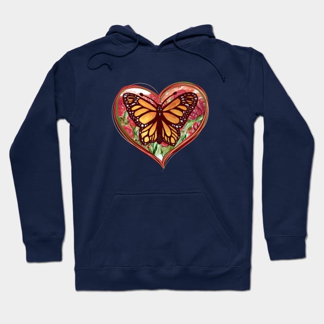 Monarch Butterfly Heart Hoodie by bubbsnugg